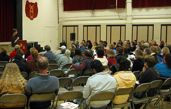 Annie talking to parents at a workshop - Photo by David Fox